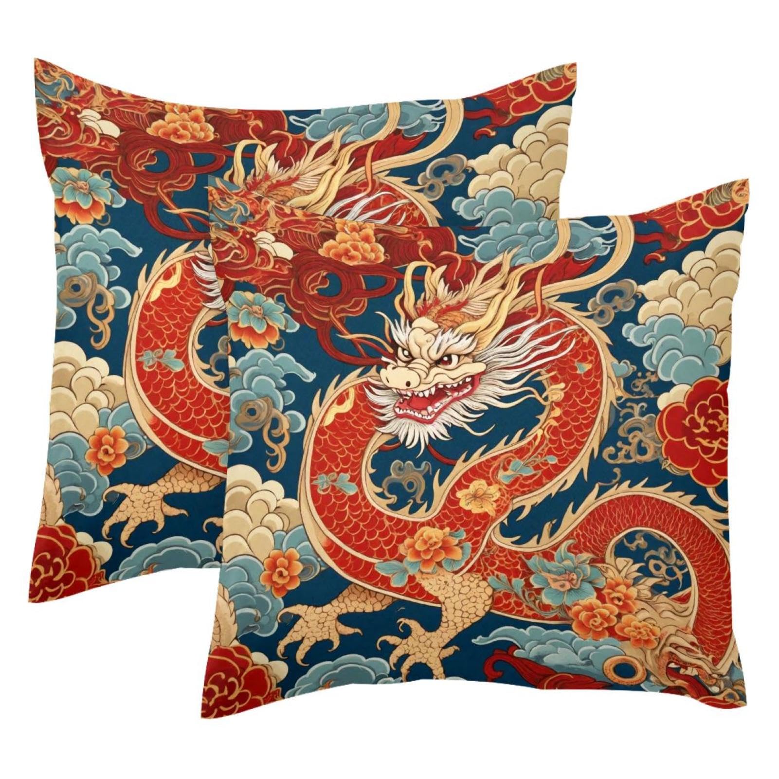 Housse de coussin dragon velours doux 50x50 cm protège-oreiller lavable