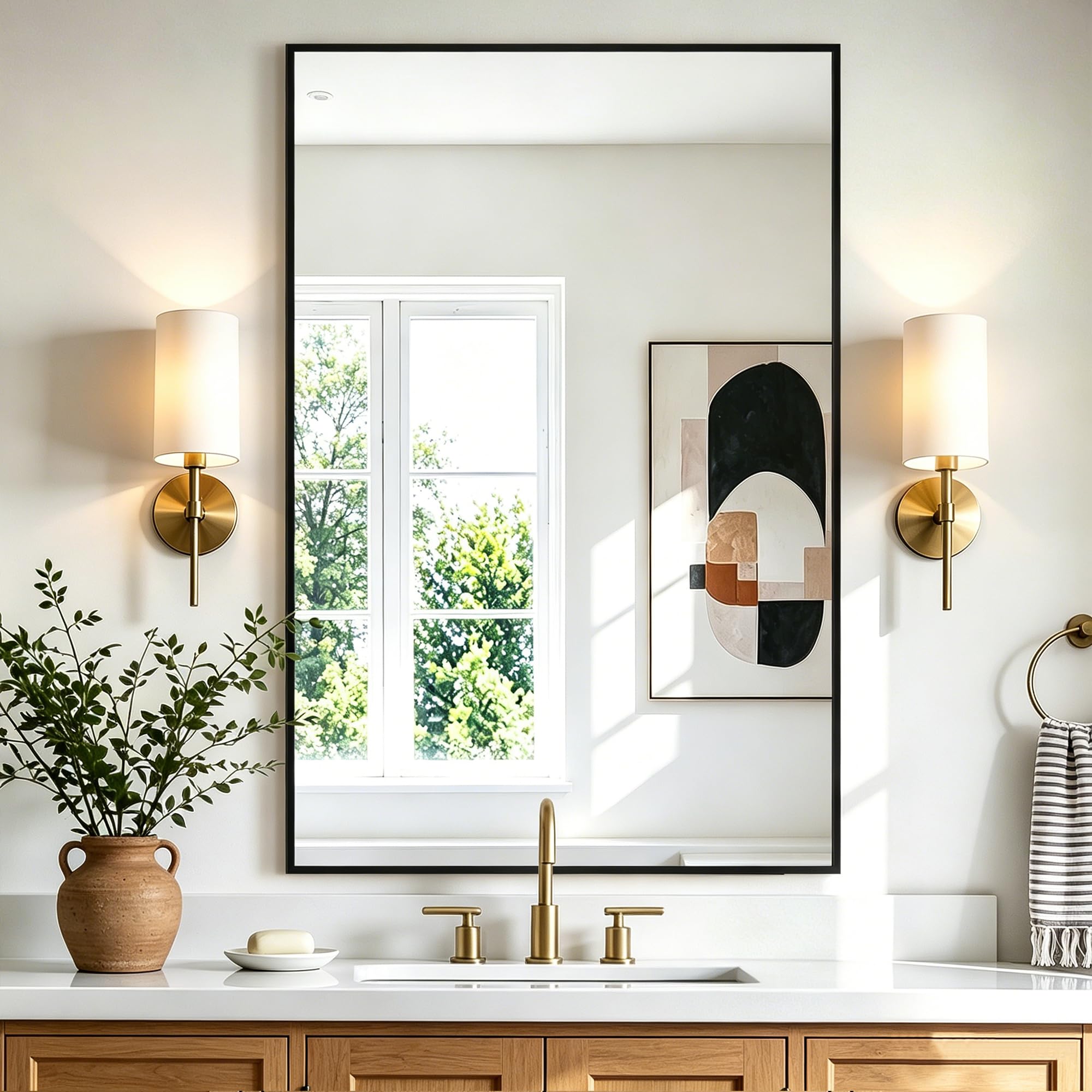 Photo 1 of AMOISE Rectangular Bathroom Mirror, 36"x24" Black Metal Framed Vanity Mirror
