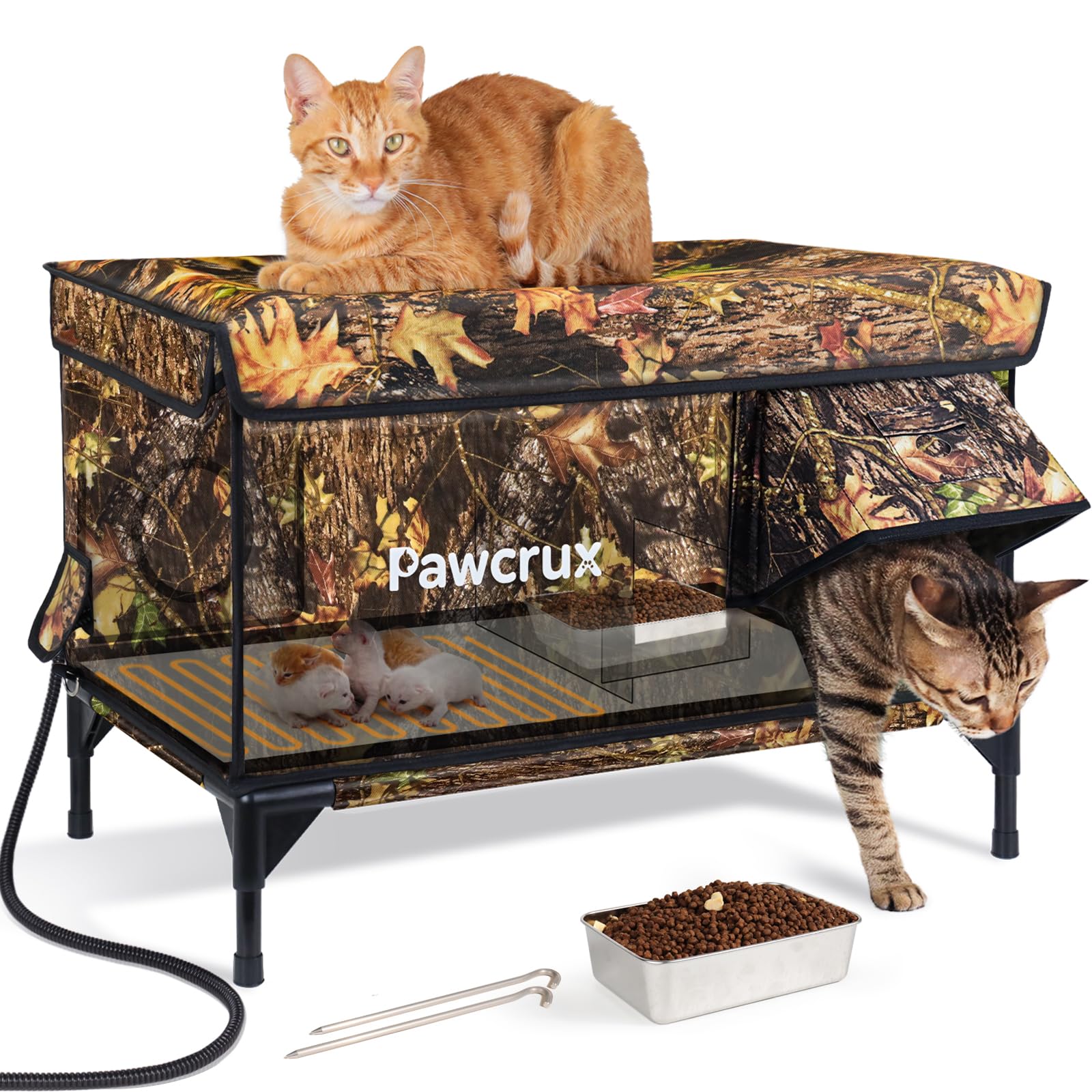 Photo 1 of Weatherproof Heated Cat House for Outdoor in Winter, Heated Cat Bed Kitty Shelter with Cat Heating Pad, Insulated & Safe Escape Door, Warm House for Outside Stray Cat(Leaf Color, 16.5"x28"x19.1")