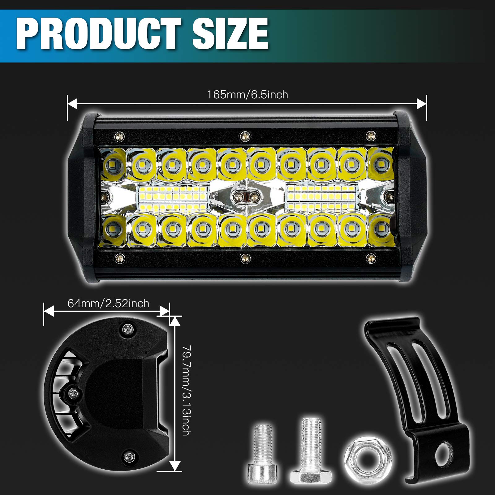 7-calowy drążek świetlny LED, 240 W 24 000 lm offroad światło przeciwmgielne światła do jazdy LED strąki z punktowym wiązką kombi wiązki, wodoodporne oświetlenie robocze LED do UTV ATV ciężarówka łódź, 2 sztuki