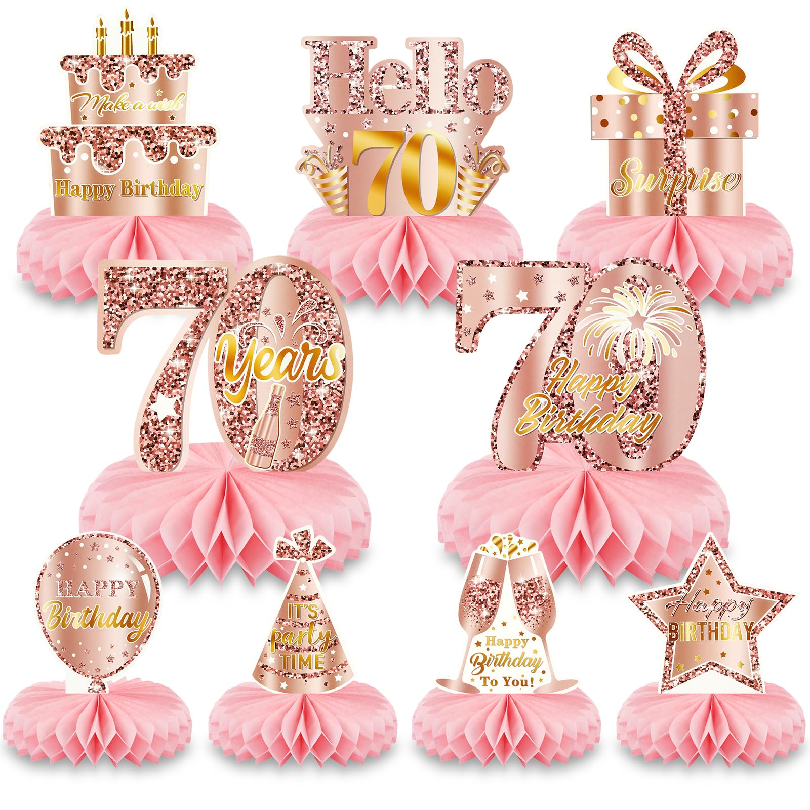 AOOHA 70th Birthday Honeycomb Decorations,Pink Table Decorations — image 1