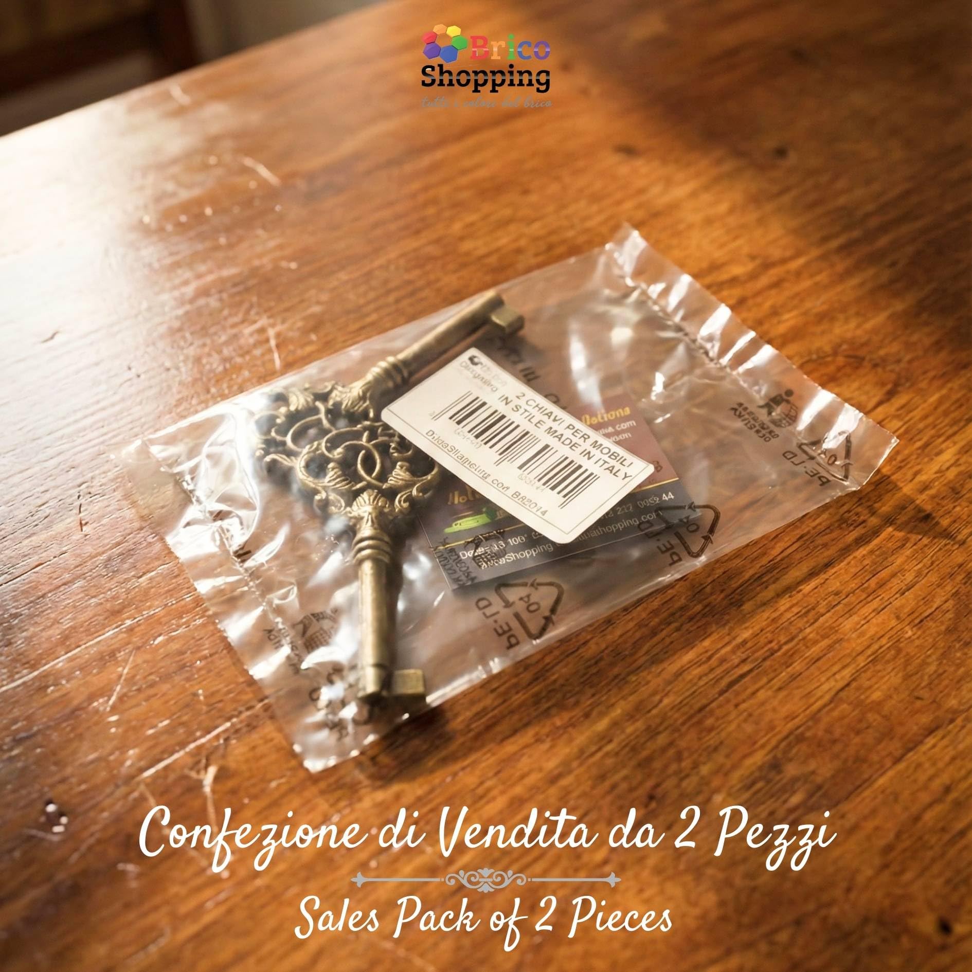 BricoShopping Llaves para muebles en estilo Arte Povera y armarios antiguos clásicos modernos, llave universal para cerradura de armario en latón, llave de mapa antigua para cajón (BS0314, latón