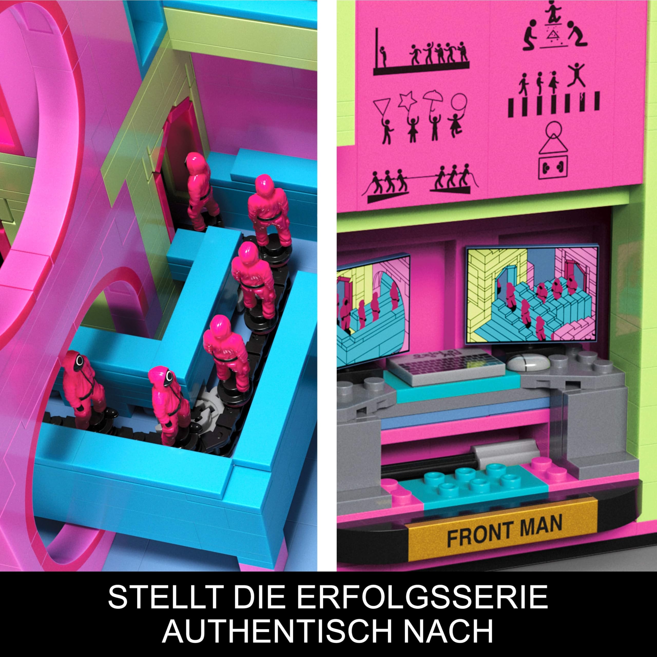 MEGA Squid Game Actionfigur Bauspielzeug Das Treppenhaus mit 1707 Teilen, bewegliche Figur, für Sammler, HYL45