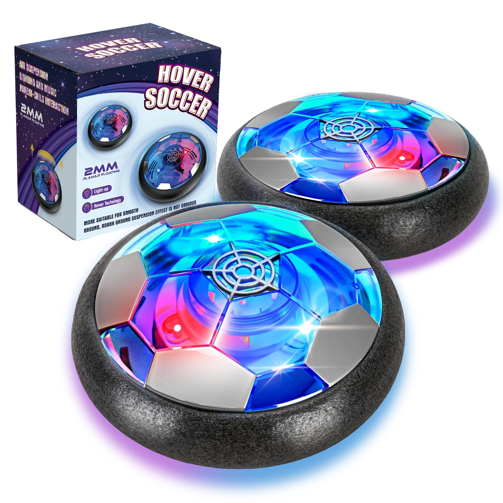 Hover Soccer Ball for Boys Girls Toys, 2 Pack LED Soccer Ball Toys Playing Football Indoor Outdoor Game, Birthday Gifts for Kids Age 3 4 5 6 7 8-12 Year Old, Light-Up Toys Game for Kids 6-8