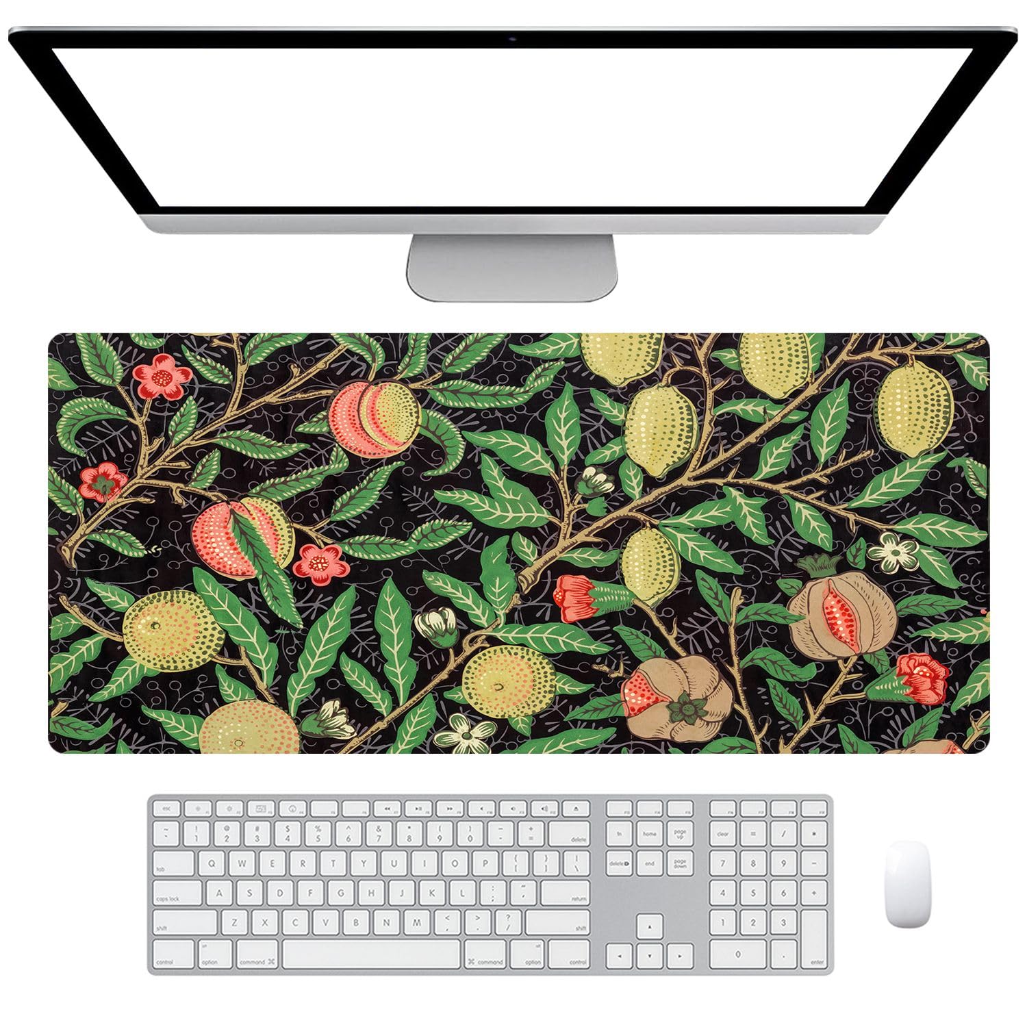 Fchen art William Morris Lemon Tree Computer Keyboard Mouse Pad,Desk Mat for Keyboard and Mouse,Mouse Pad Green/Yellow,Keyboard Mouse Mat Desk Pad with Stitched Edges