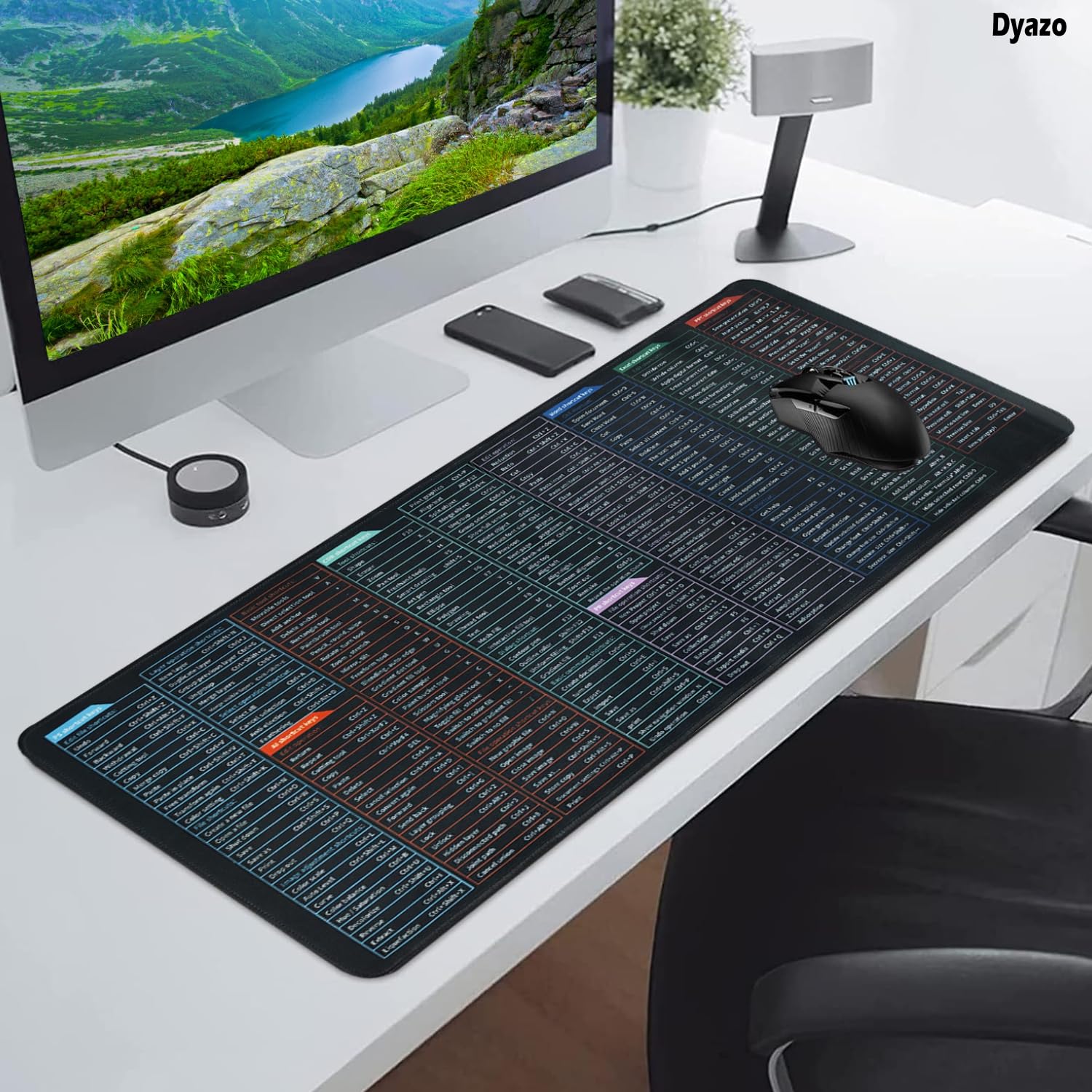 Dyazo Large Anti Slip Keyboard Shortcut Extended Desk mat/Mouse Pad with PS |AI | CDR | PR | Word | excel | PPT Shortcut Keys Computer mat for Laptop Size 800 x 300 x 3 mm (Black No Logo) — Amazon image 2