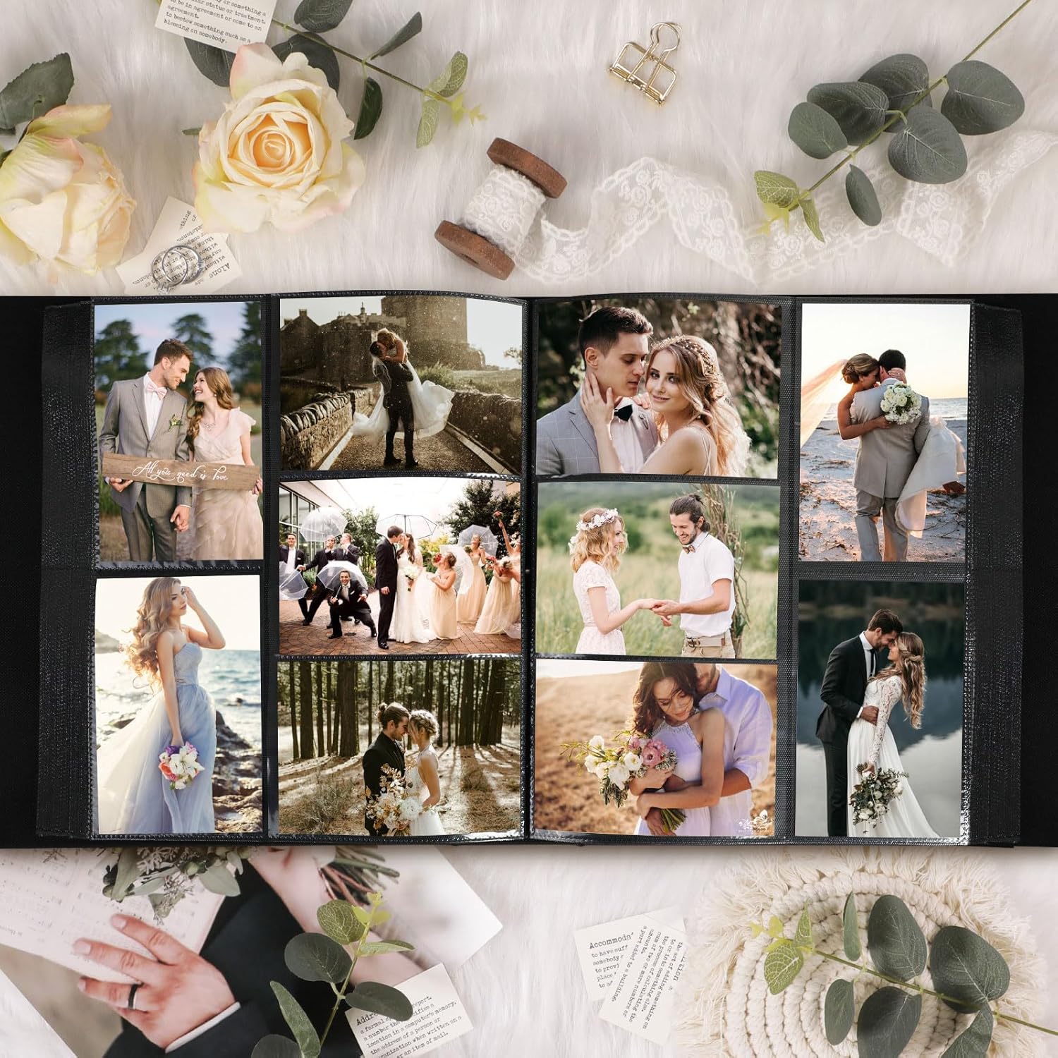 Lanpn Wedding Photo Album 4x6 600 Pockets, Large Capacity Newlywed Marriage Albums Linen Hardcover Slip in Holds 600 horizontal Vertical Photos (Beige)