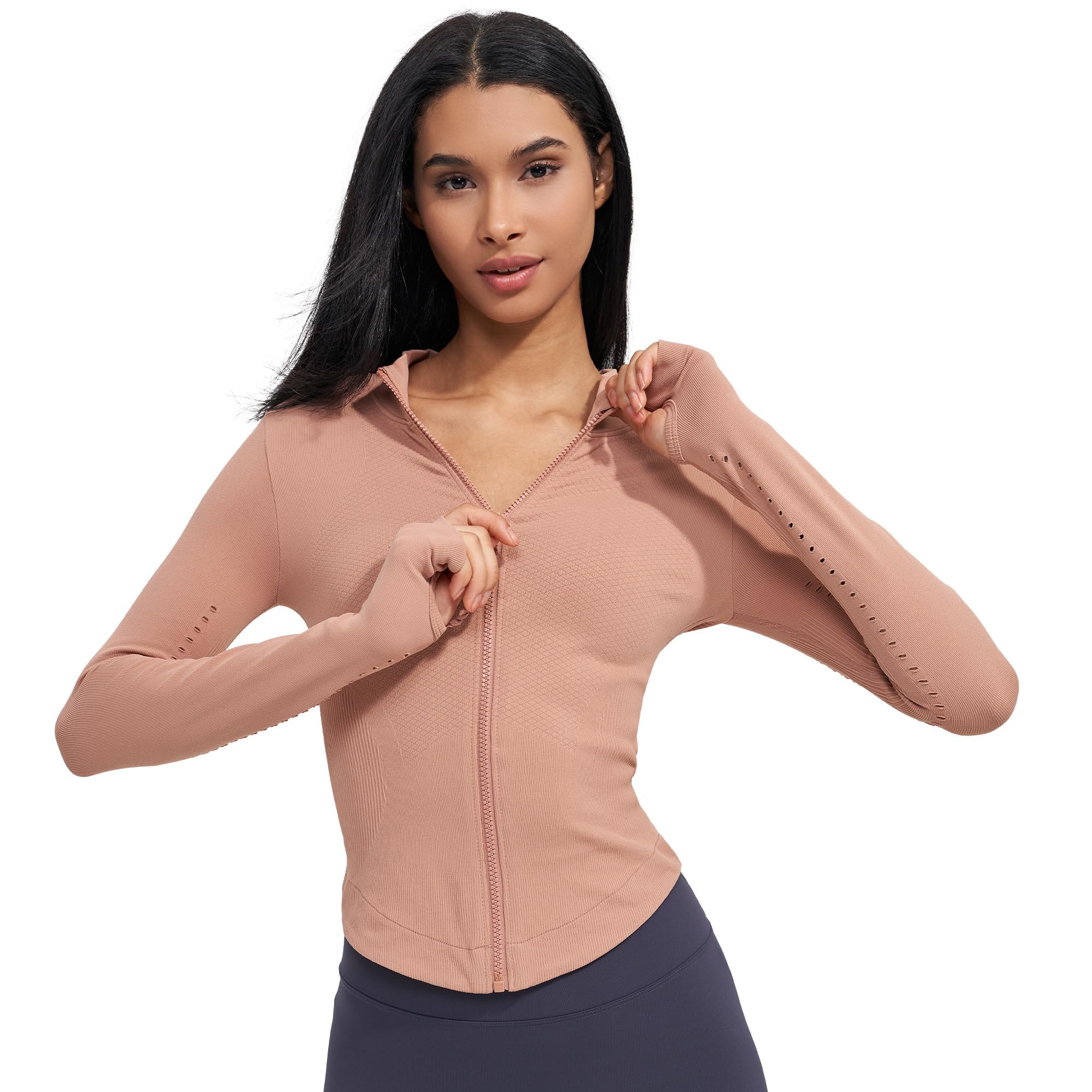 sphinx cat Womens Athletic Long Sleeve Full Zip Running Track Jacket Workout Yoga Sportwear with Thumb Holes Slim Fit Dustyrose L