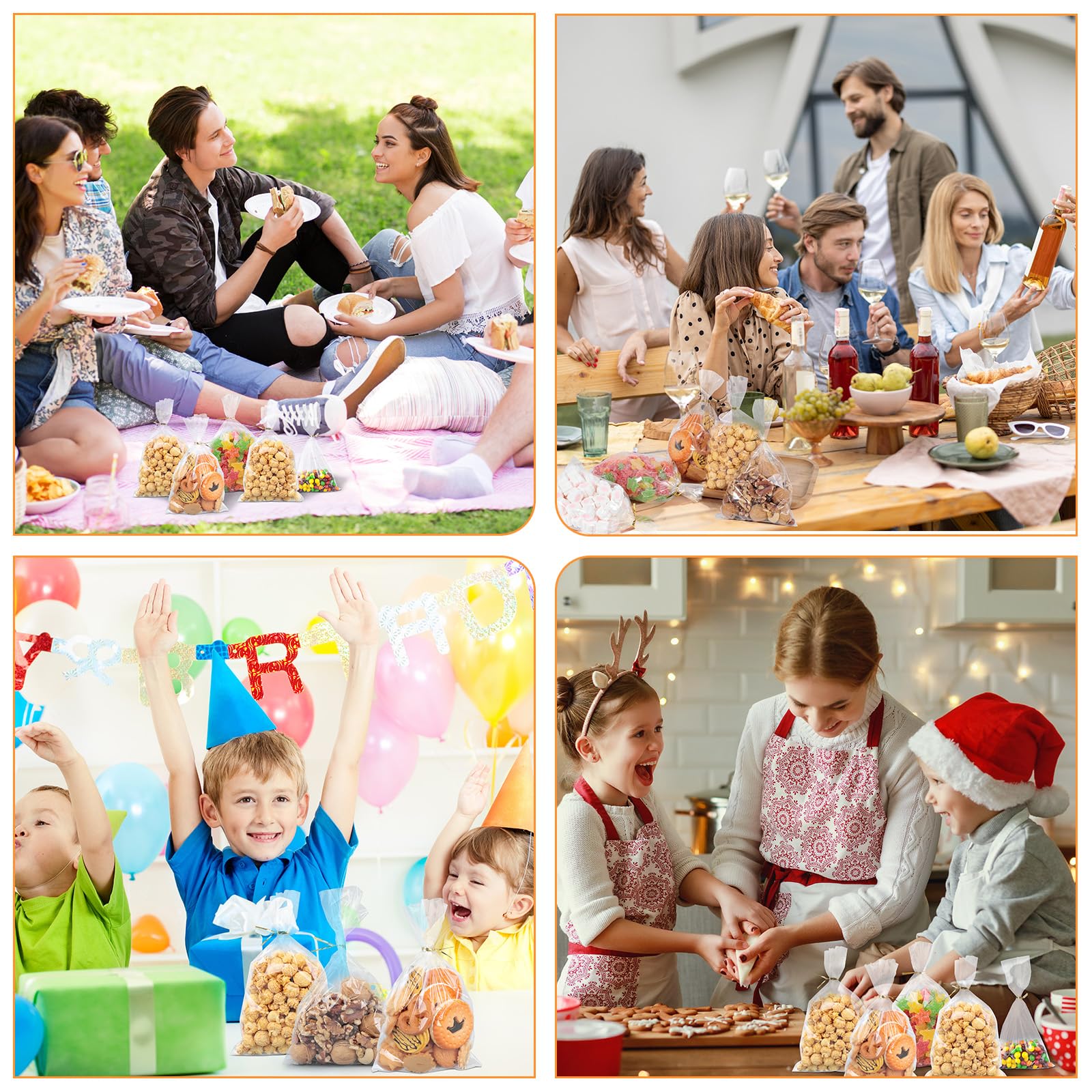 Cozary 200 Pezzi Sacchetti Trasparenti con Lacci, 15 x 10 cm Piccoli Sacchetti Cellophane Pellicola Bustine Alimenti, Sacchetti Caramelle Biscotti OPP Sac Regalo per Feste Compleanno dei Bambini
