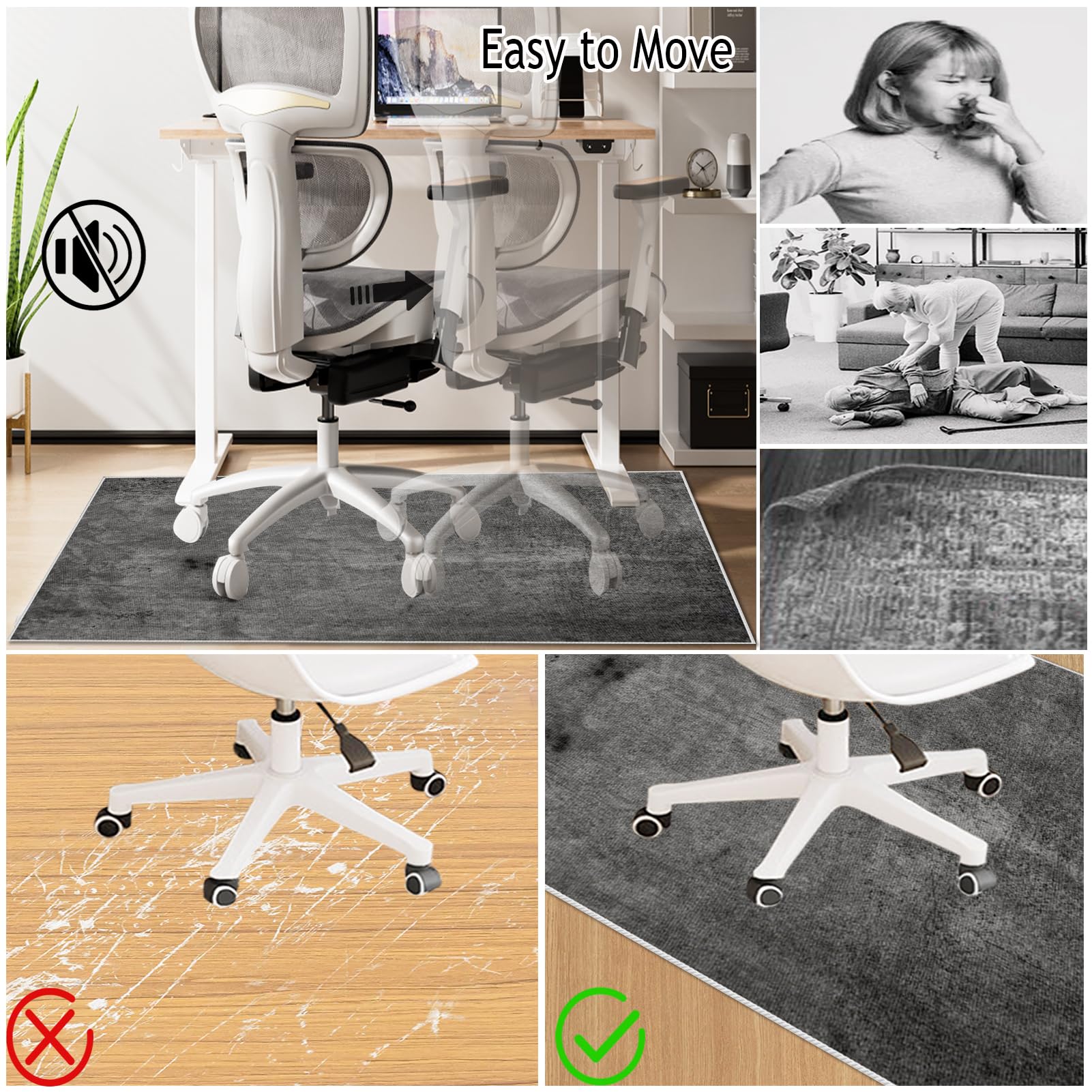 160 x 180 cm Tapis Chaise de Bureau, Tapis pour Fauteuil Tapis de Protection pour Sols Durs, Tapis de Sol Bureau Tissu, Tapis de Sol Gaming, Tapis Protège-Sol pour Chaise, Stratifié et Carrelage