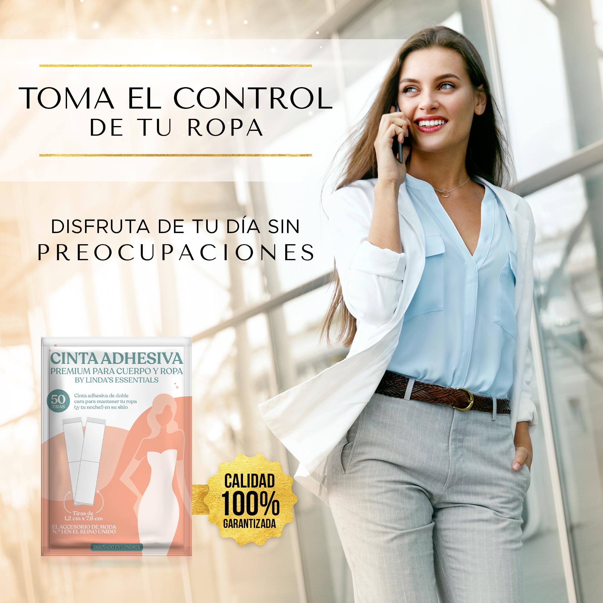 Linda's Essentials Cinta Doble Cara Ropa y Piel Invisible (50 Cintas) Adhesivo Natural Extrafuerte y Resistente al Sudor - Hipoalergénica - Sin Daños en Piel y Ropa Sin Residuos Body Tape y Boob Tape
