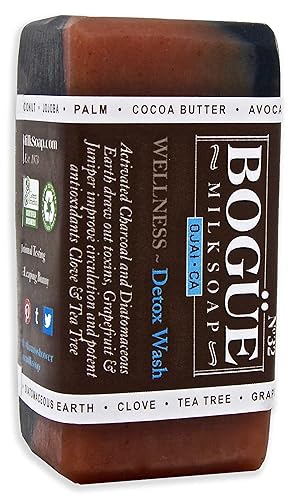 Miniatura 2 de Jabón de leche de cabra hecho a mano, mezcla de desintoxicación BOGUE No.32 WELLNESS con carbón activado y tierra de diatomeas. Los aceites