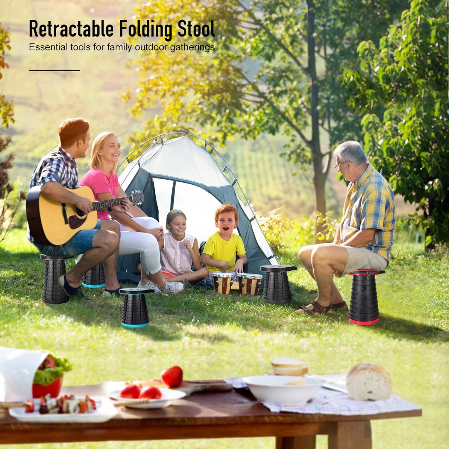 Portable Retractable Folding Stool - YXQUA Collapsible Telescoping Camping Stool for Adults Fishing Garden Hiking Camping BBQ, Max Load 300lbs (Blue) : Sports & Outdoors