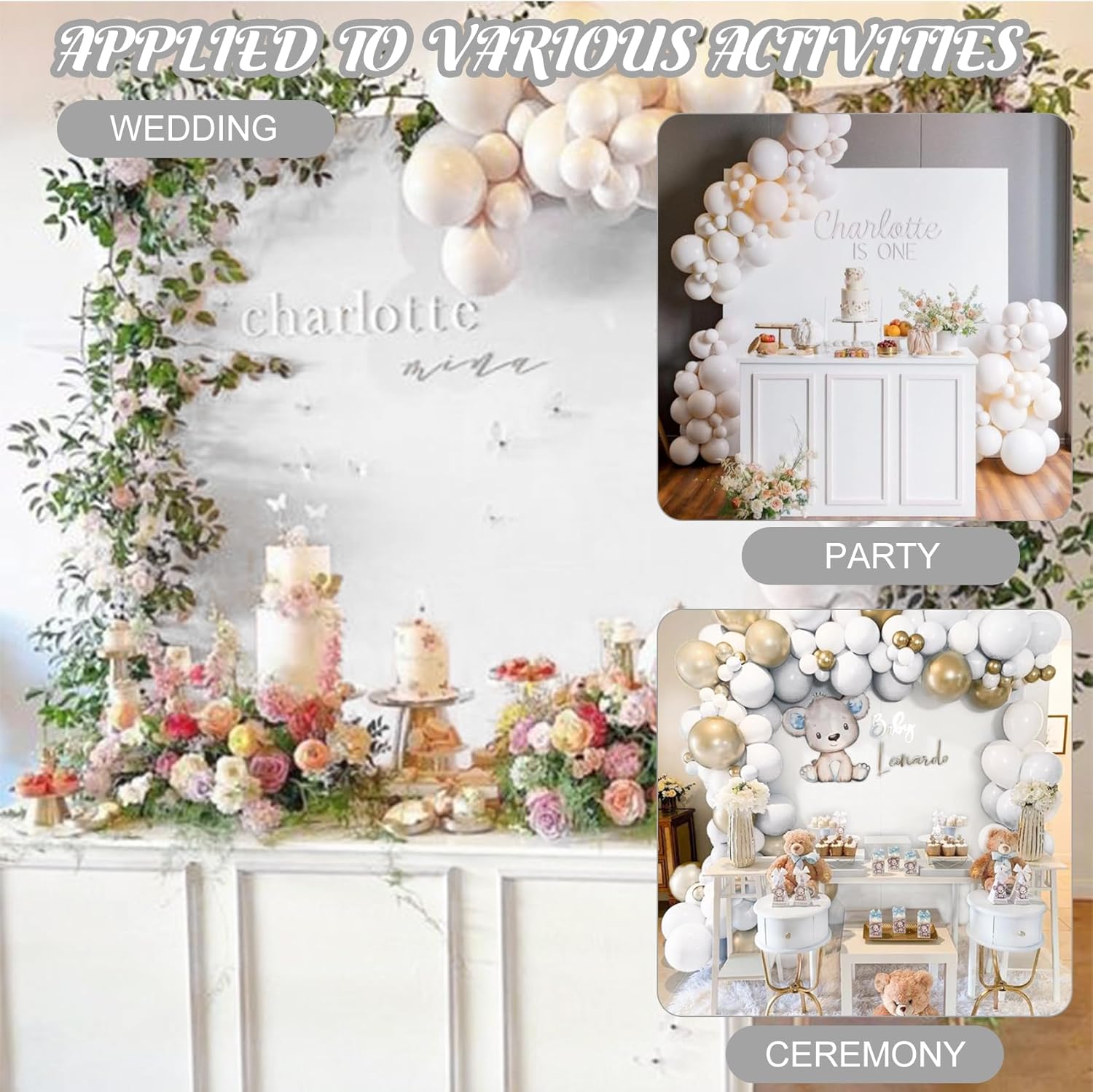 8FT Metal Arch Backdrop Stand and Cover Set, 1 Gold Wedding Square Balloon Stand with 1 Spandex Arch Backdrop Frame Cover for Parties Birthday Baby Shower Bridal Banquet Decoration (White)