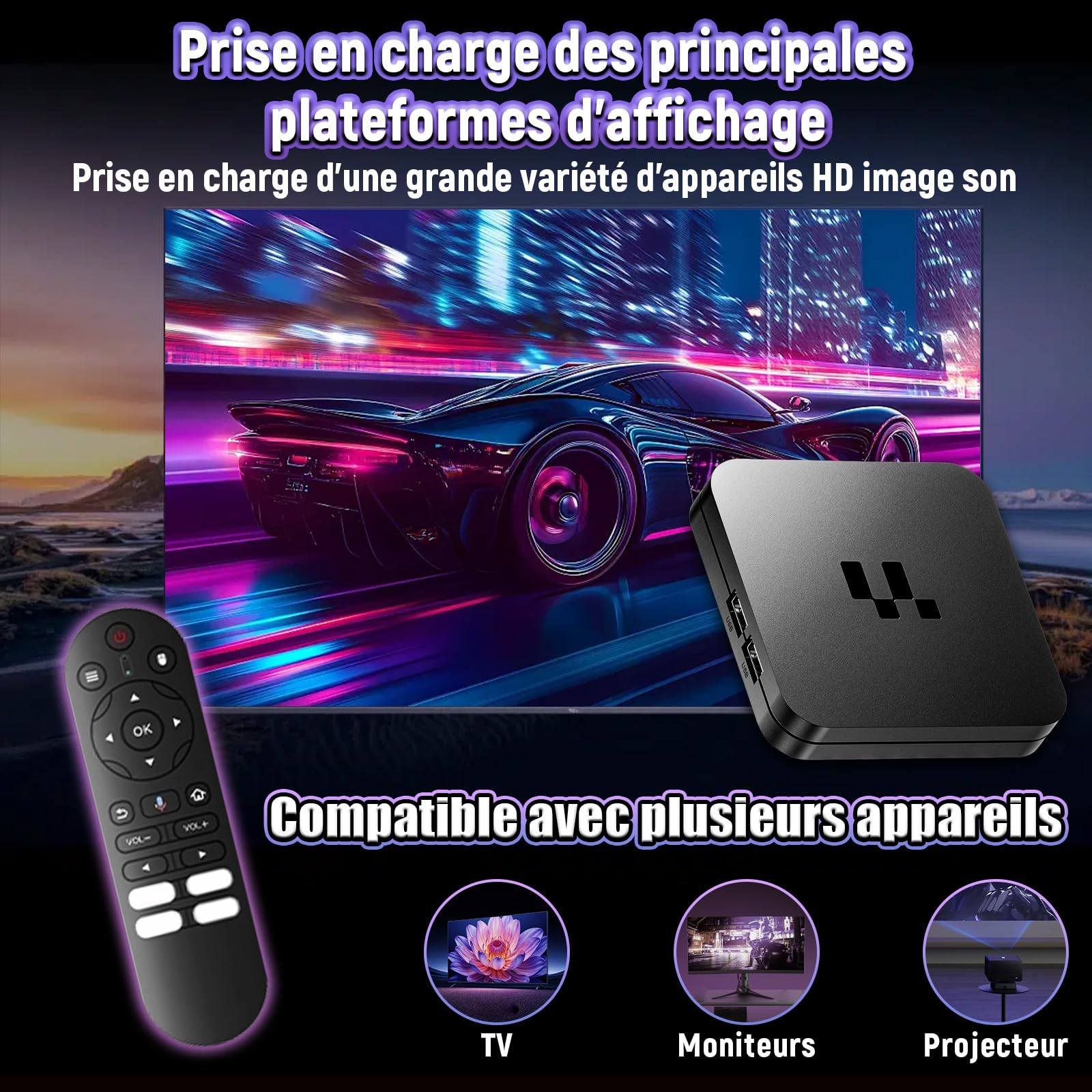 2026 Y1 Android 16.0 Boîtier TV, Smart Box 4K HD pour Téléviseur avec WiFi 2,4GHz + 5GHz, Appareil TV Boîtier Chaîne Internet, Puce S905, USB 2.0, Compact et Puissant (Télécommande Vocale Bluetooth)