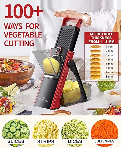 Miniatura 2 de ONCE FOR ALL - Mandolina segura para cocina, tamaño más grande, picadora de verduras ajustable, cortador de alimentos para hacer patatas fritas con