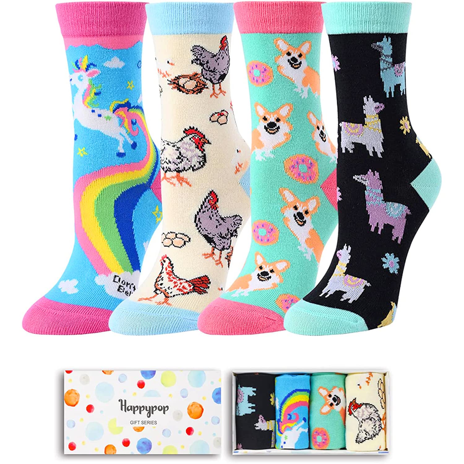 Zmart Girls Socks Funny Kids Unicorn Animal Llama Mermaid Food Socks Gift Box