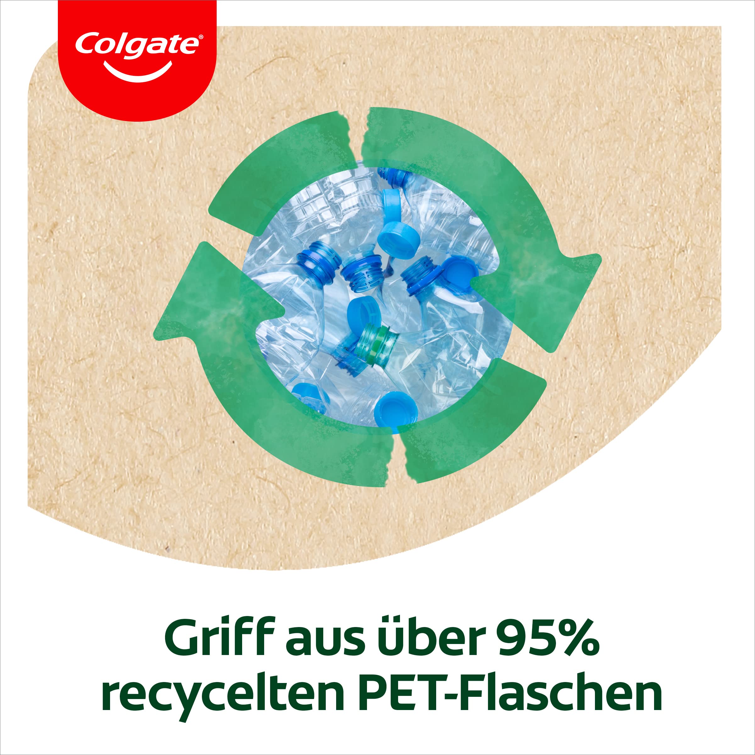 Colgate szczoteczka do zębów RecyClean, średnia, 1 sztuka – ręczna szczoteczka do zębów z włosiem na bazie roślin i uchwytem w 100% z plastiku pochodzącego z recyklingu