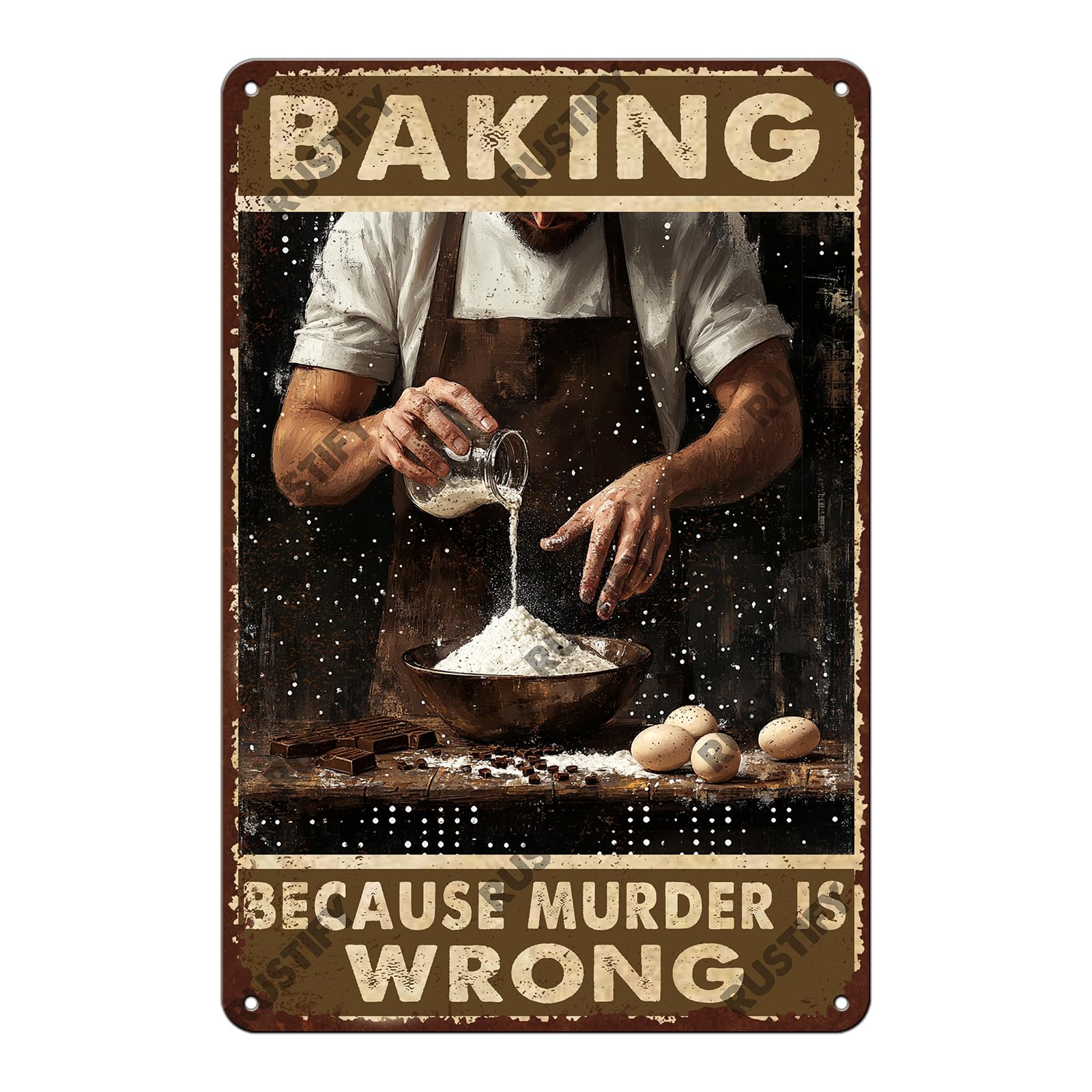 Anceky Baking because murder is wrong Metal Sign Retro Tin Sign Wall Decor for Home Backyard Garden Kitchen Bar 12×16 Inch