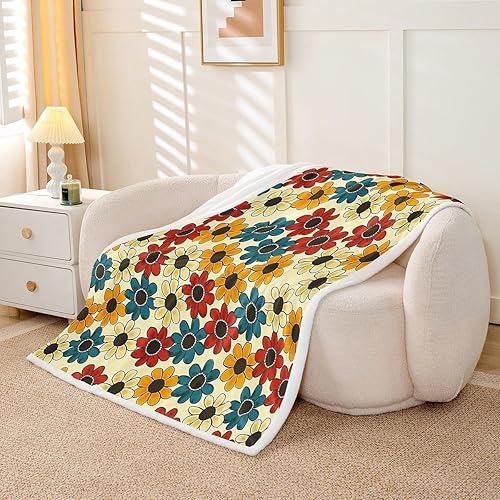 Miniatura 5 de Manfei Daisy Flowers Flannel Fleece Throw Blanket 60"x80" 90s Groovy Daisies Fuzzy Blanket for Sofa Couch Retro Hippie Flowers All Season Bed