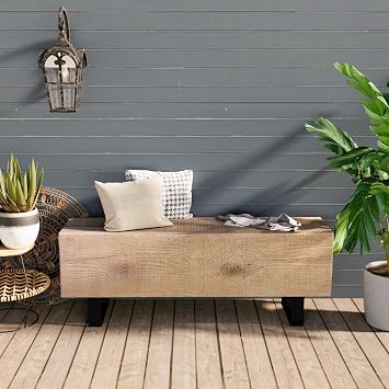 SUNBURY Outdoor Bench Garden Bench Wood 48", Patio Dining Bench for Outdoors, Garden Backless Bench Weatherproof, Anti-Rustic Metal Legs Front Porch Benches for Entryway, Lawn Light Brown