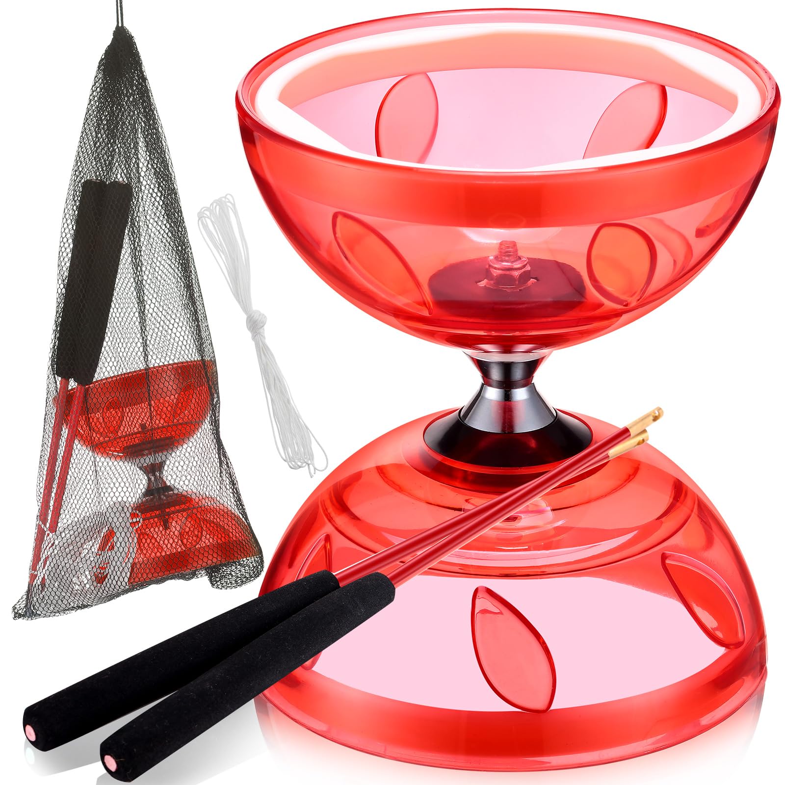 Simgoing Chinese Yoyo Diabolo Set Includes Colorful Chinese Yoyo with 2 Pieces Diabolo Sticks, 1 Piece String, 1 Net Bag for Fun(Red)
