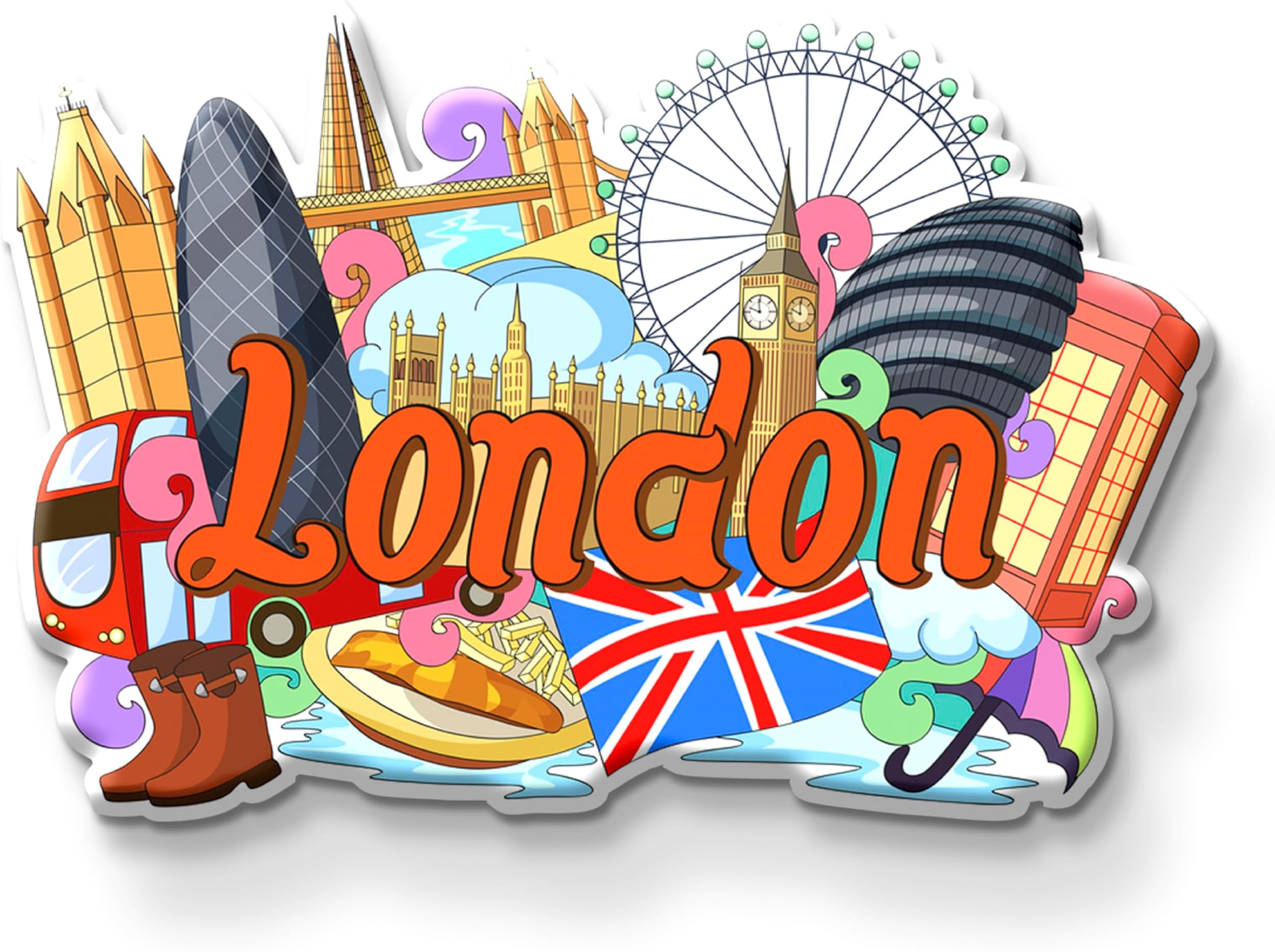 London Country Theme Souvenir Wooden Fridge Magnet for Refrigerator - London Printed Stylish Magnet for Fridge Decoration