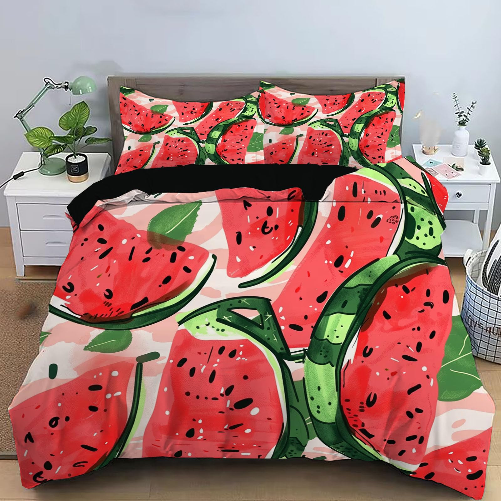 Housse de couette pastèque aquarelle pour une chambre adulte fraîche et colorée