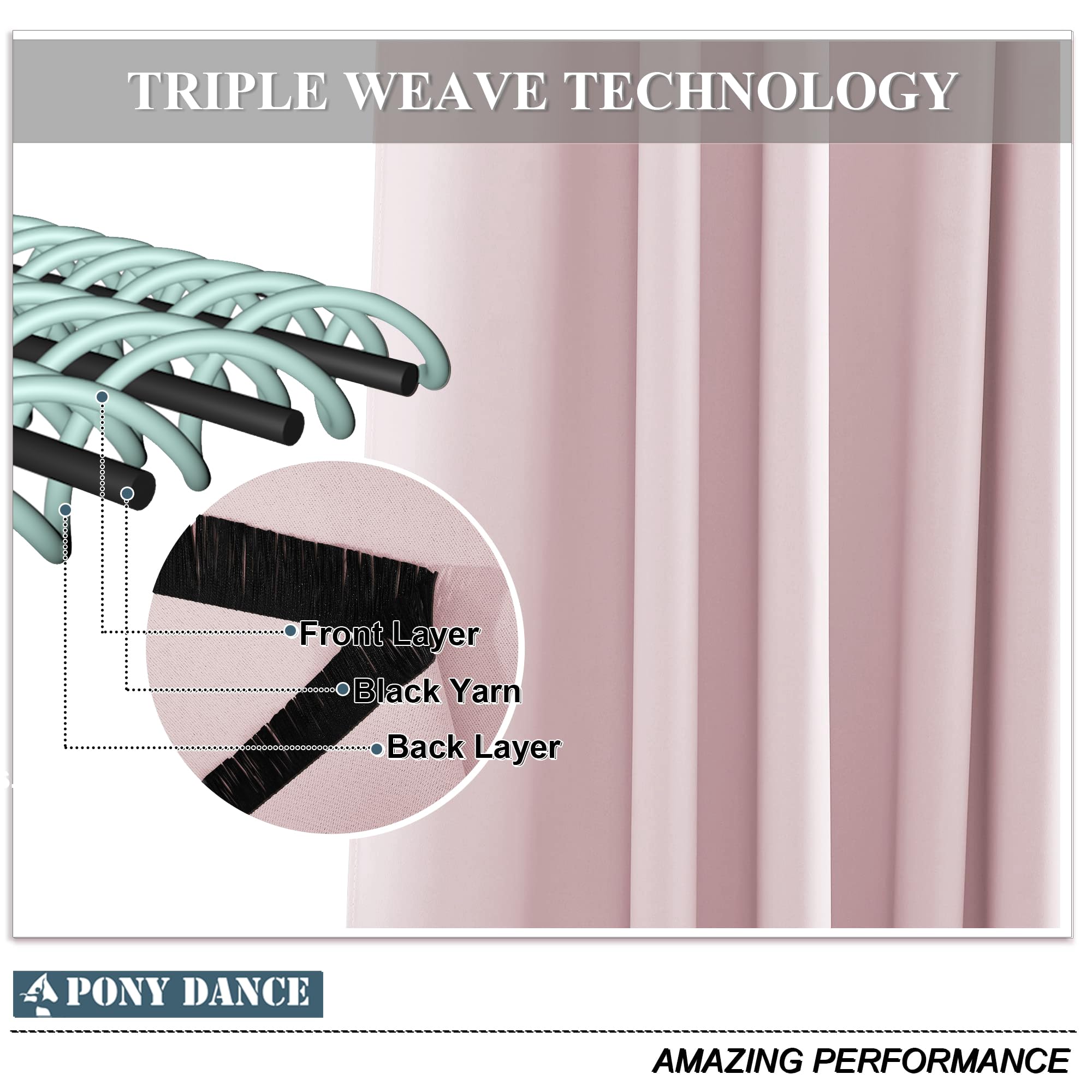 PONY DANCE Tenda Oscuante per Bambini Cameretta Tende Termiche Isolanti con Occhielli per Salotto e Soggiorno Moderne 2 Pezzi L 167 x A 228 cm, Rosa Chiaro