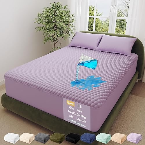 Miniatura 23 de OhGeni Protector de colchón impermeable, gris completo, sábana ajustada con bolsillos elásticos, material hipoalergénico, transpirable, refrescante