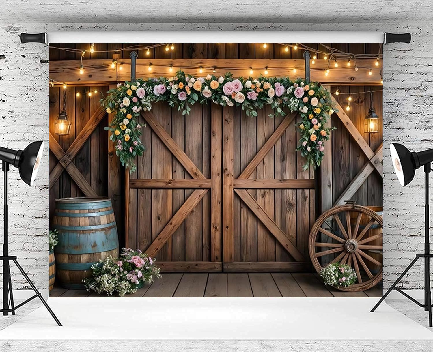 Rustykalne tło do zdjęć ślubnych, 35 x 200 cm, vintage drzwi stodoły, różowe kwiaty, dom wiejski, tło fotograficzne na zachód, urodziny, baby shower, dekoracja na przyjęcie weselne, baner