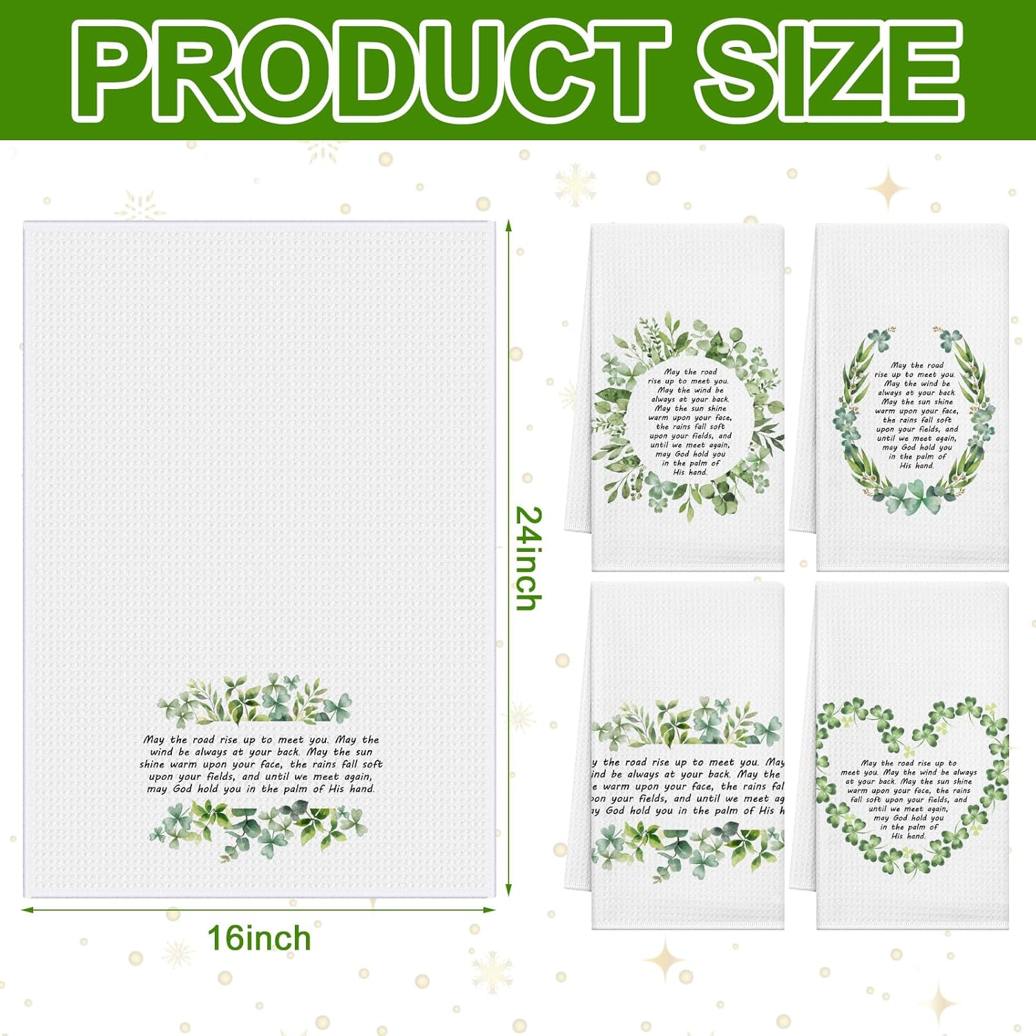 Mimorou 4 Pcs Irish Blessing Kitchen Towel St. Patrick's Day Gifts for Women Ireland Waffle Weave Greeting Dishtowels Irish Hand Lucky Clover Towels for Women Table Decorations 16x24 Inch - Image 3