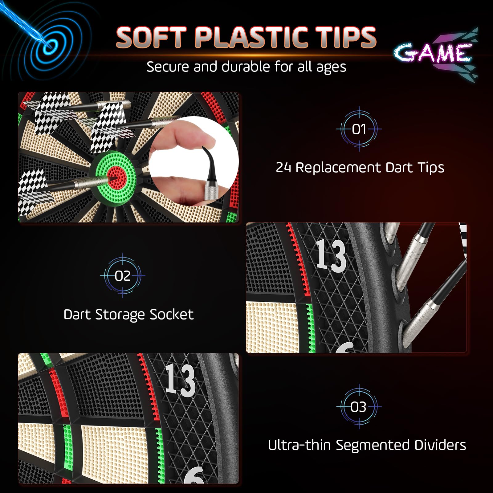 Cible de Fléchettes Electronique Professionnelle avec 6 Fléchettes, Jeu de fléchettes électroniques avec écran LCD, E-Darts avec 243 Jeux pour Amis, Famille, Réunions de Bar