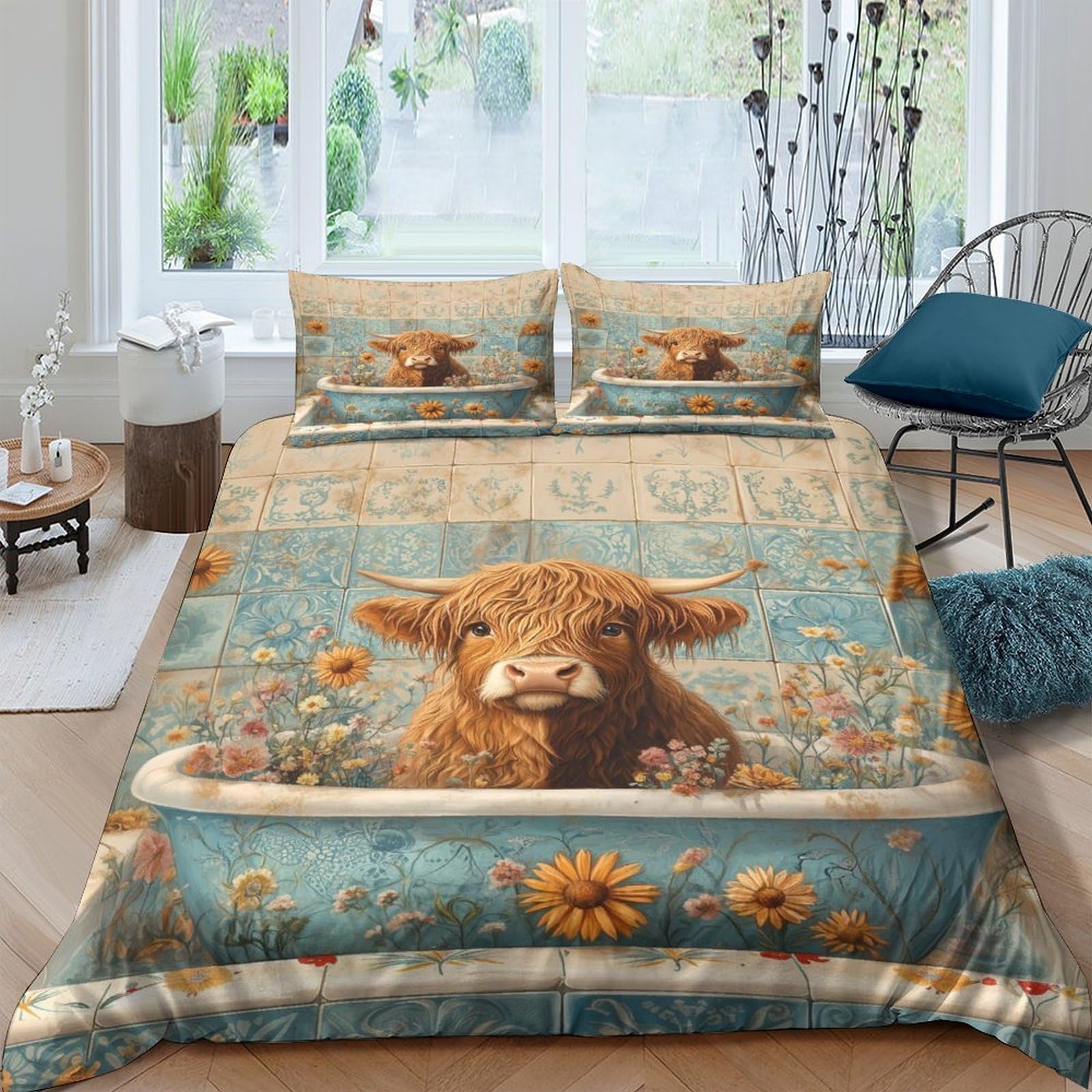 Imprimé 3D floral vintage sur cette parure de lit grand confort avec taie d'oreiller