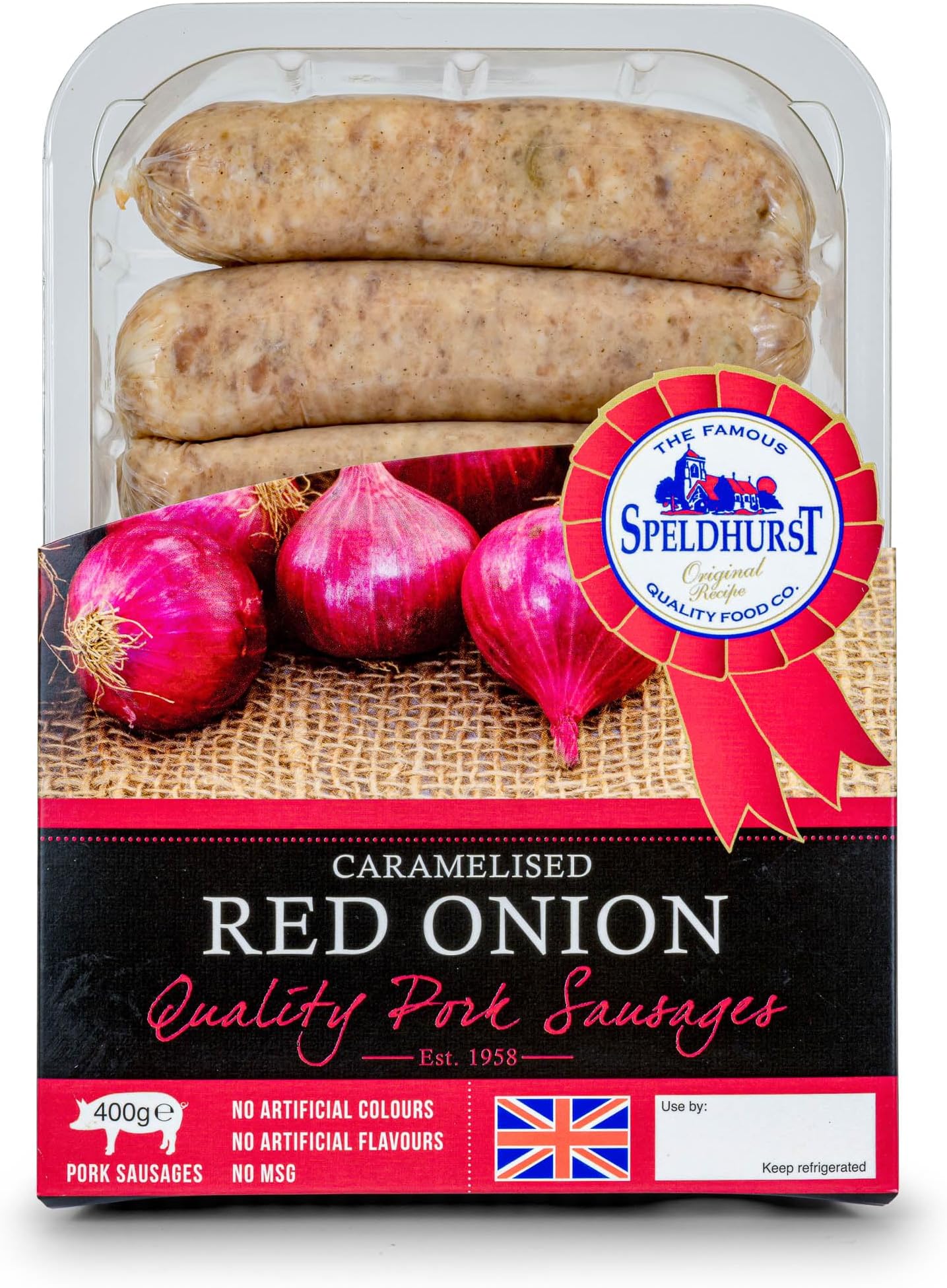 Speldhurst Quality foods Caramelised Red Onion Pork Sausage, 400 g
