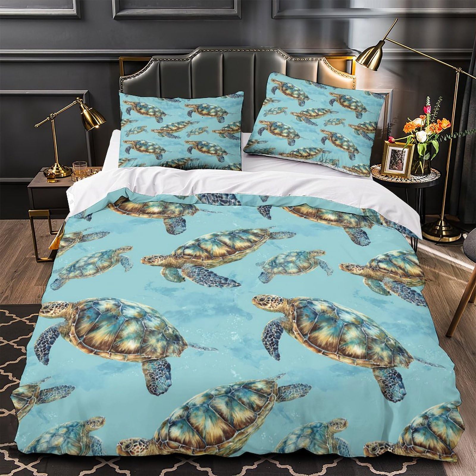 Housse de couette tortue marine 3D parure de lit océan microfibre douce 220x240