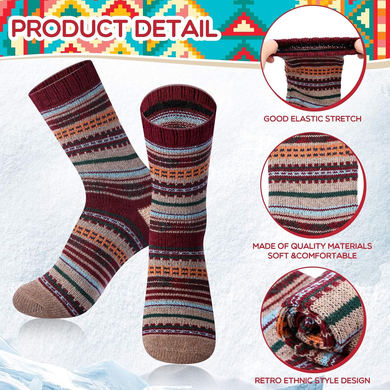 Hicarer 50Pairs Winter Vintage Socks Bulk, Warm Wool Thick Knit Thermal Socks for Women Men Christmas Gifts - Image 5