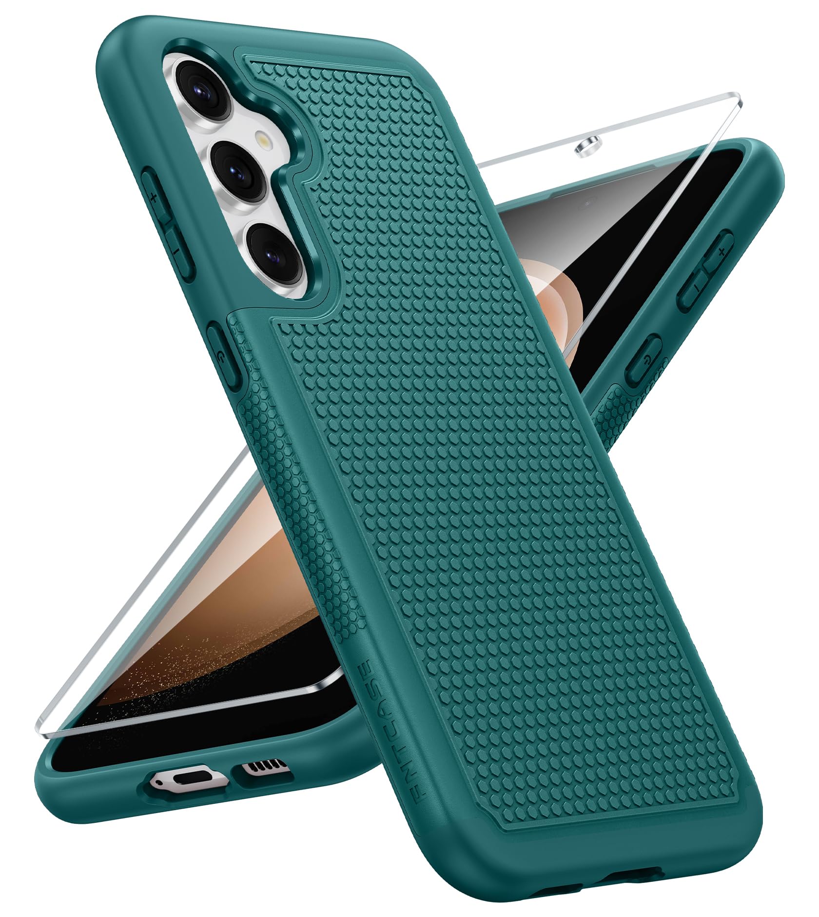 FNTCASE for Samsung Galaxy S23-FE Case: Dual Layer Non Slip Green | With Screen Protector, Shockproof Drop Protection, Matte Textured Protective Cell Phone Cover, for Daily Use, Green