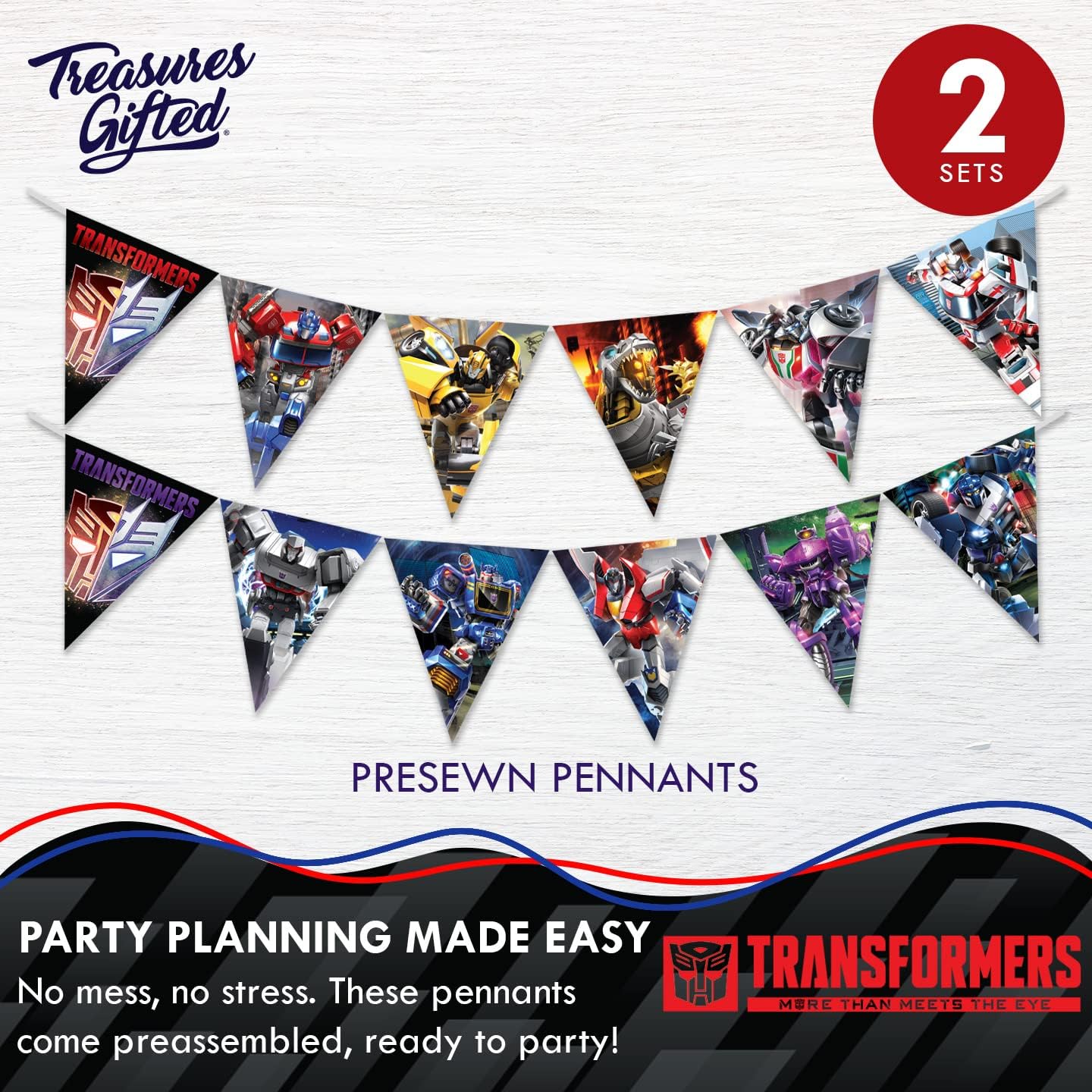 Officially Licensed Transformers Birthday Banner Pennants 2 Pack - Transformers Party Supplies