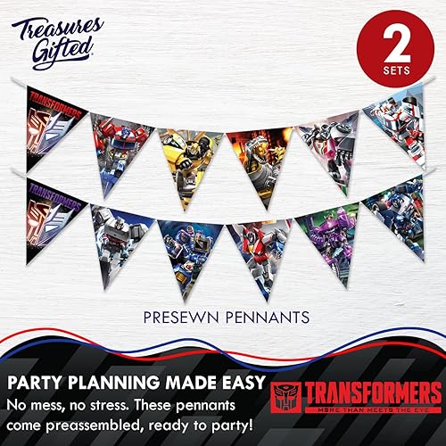 Miniatura 3 de Paquete de 2 banderines de cumpleaños con licencia oficial de Transformers, suministros para fiestas de Transformers