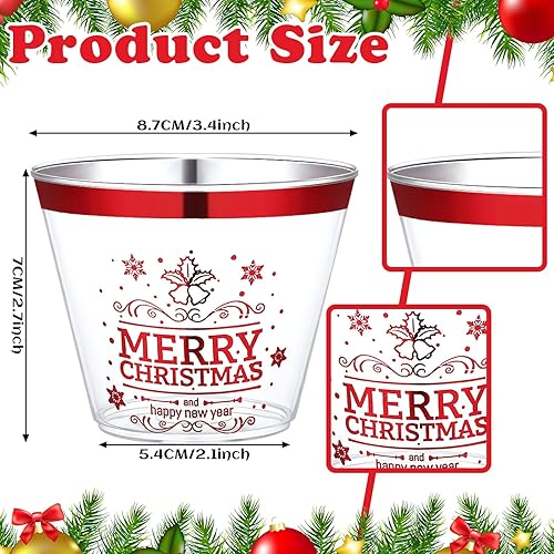 Miniatura 2 de 60 vasos de Navidad de 9 onzas, vasos de plástico transparente con borde rojo, vasos de cóctel de Navidad, vasos de cóctel de plástico transparente
