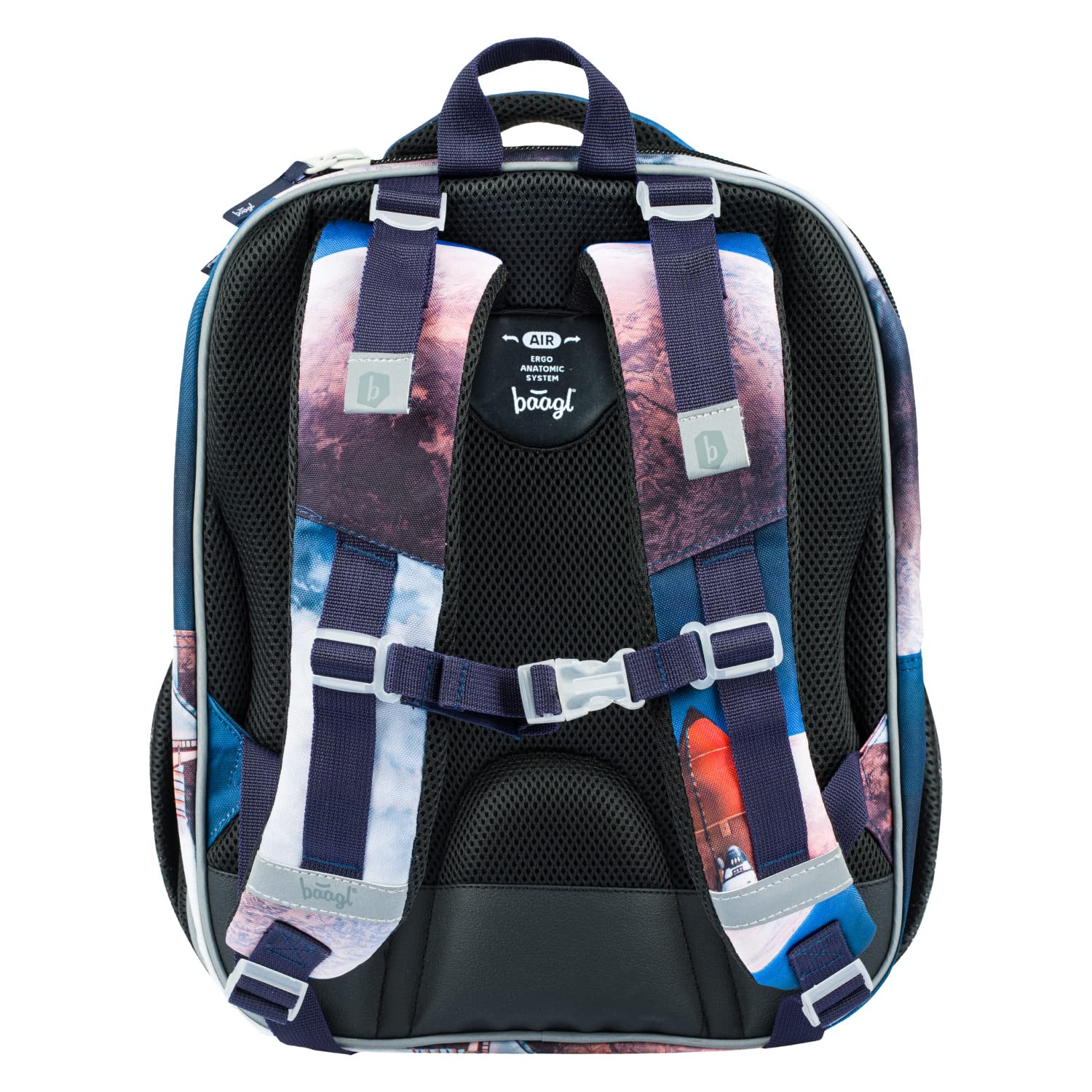Baagl Shelly - Juego de 3 mochilas escolares para niños a partir de 1ª clase, mochila ergonómica para escuela primaria con correa para el pecho, Space Shuttle, Juego de mochila escolar