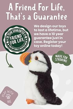 Living Nature Small Puffin, Realistic Soft Cuddly Bird Toy, Naturli Eco-Friendly Plush, 12cm, White