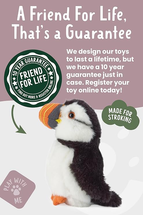 Living Nature Small Puffin, Realistic Soft Cuddly Bird Toy, Naturli Eco-Friendly Plush, 12cm, White