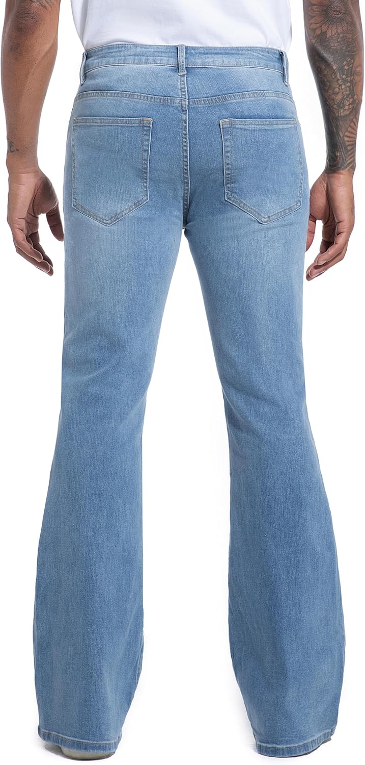 Men's Stretch Slim Fit Bell Bottom Denim Disco Pants Flared Jeans-31 Inseam - Image 4