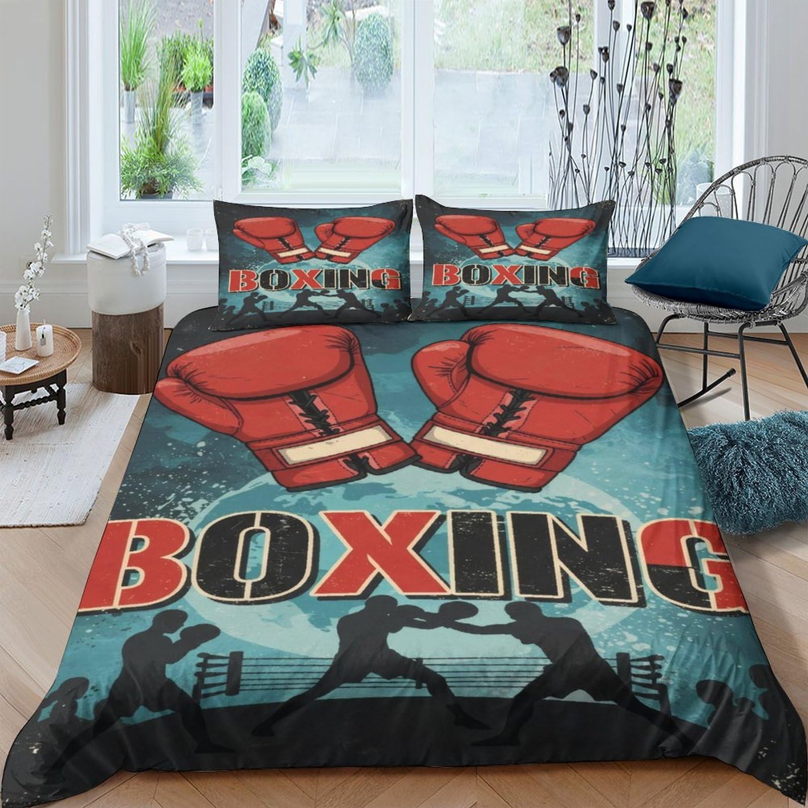 Ctjqhvkz Style-10 3D Printed Boxing Gloves Fitted Sheet Microfiber Soft Silhouette Bed Cover For Bedroom Guestroom Dorm Mattress Protection Decor Single（135X200cm）