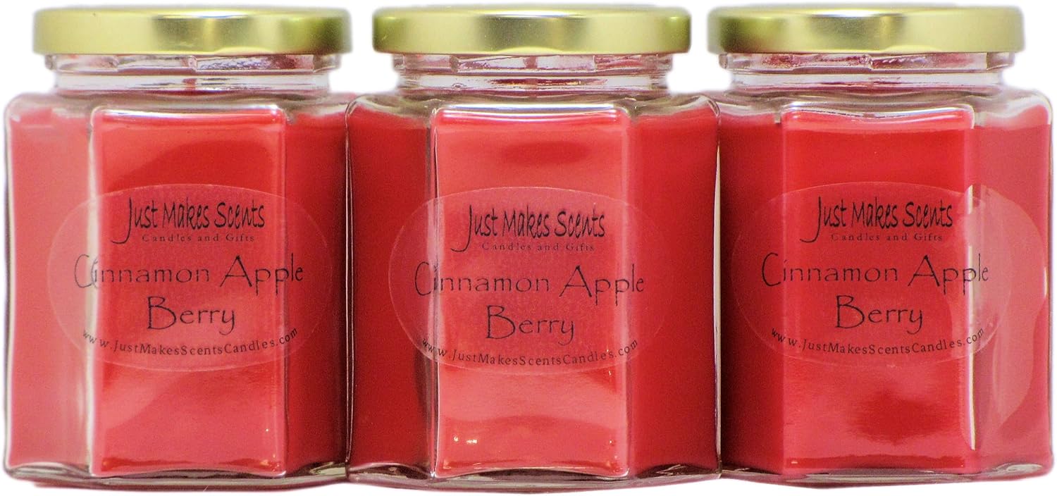 3 Pack - Cinnamon Apple Berry Scented Candles | Amazing Blend of Apple, Cinnamon and Berry Fragrances | Hand Poured in The USA by Just Makes Scents