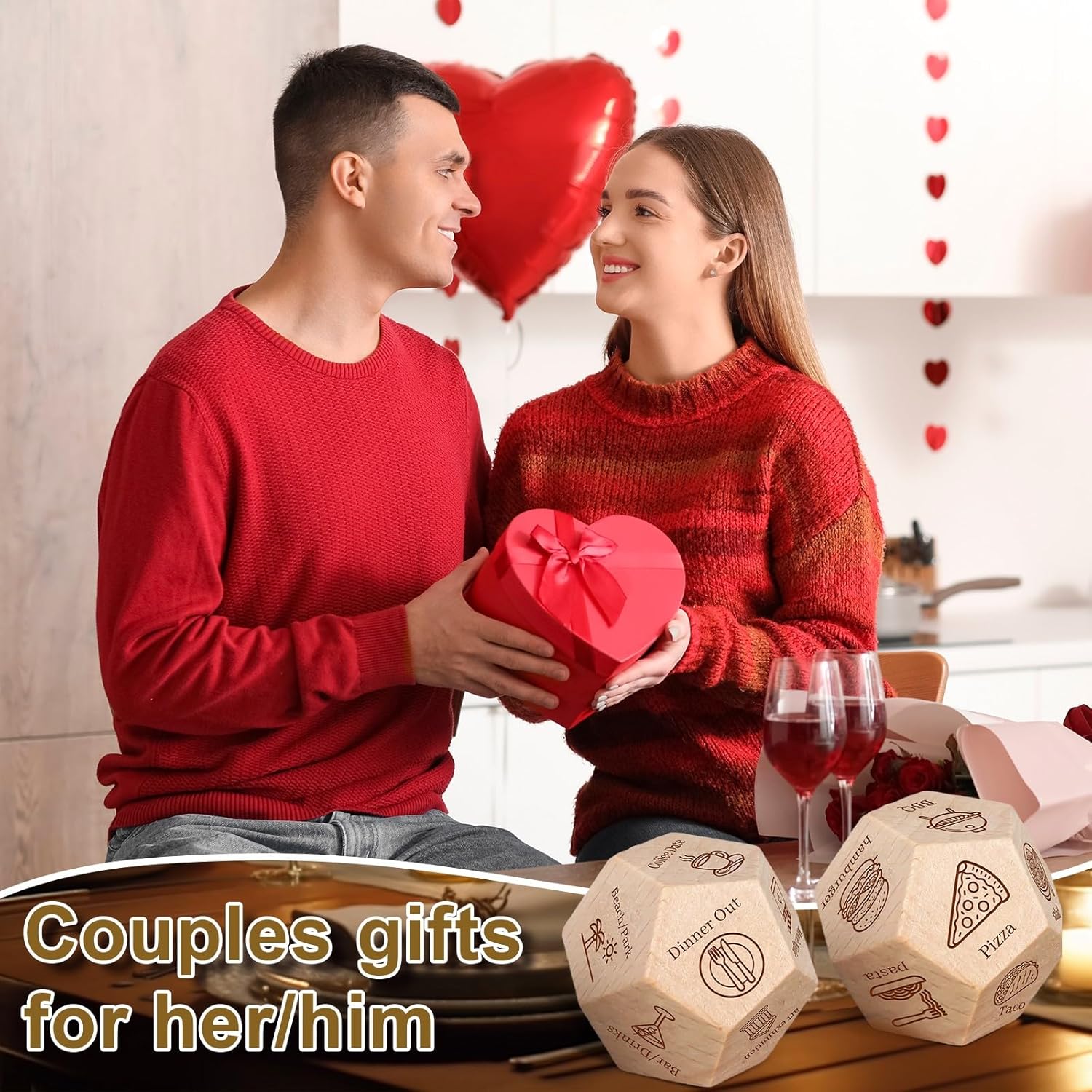 2pcs Fathers Day Dad Gift for Dad Husband from Daughter Son Wife,Mom Gift for Mothers Day,Anniversary Birthday Wedding Couples Gifts for Men Women，Stocking Stuffers for Men Women，Food Dice&Date Dice