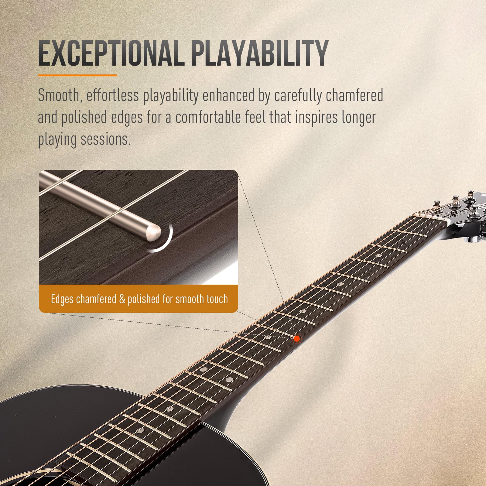 SONICAKE 41" Guitarra Acústica Tapa de Picea Maciza Caoba Acabado Sunburst | Tono Rico y Equilibrado con excelente Proyección Ideal para Principiantes, Directo y Práctica QGT-21