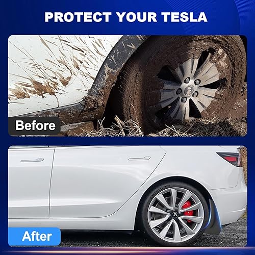 Miniatura 4 de Tesla Model 3 - Juego de 4 protectores contra salpicaduras para Tesla Model 3, 2023, 2022, 2021, modelo 3, protección sin necesidad de taladrar,